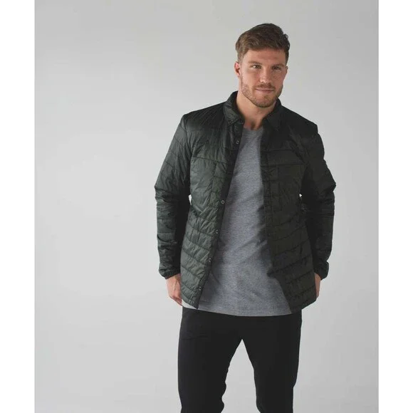 Lululemon Ukee Quilted Puffer Jacket Snap Button Gator Green Athleisure Mens XXL